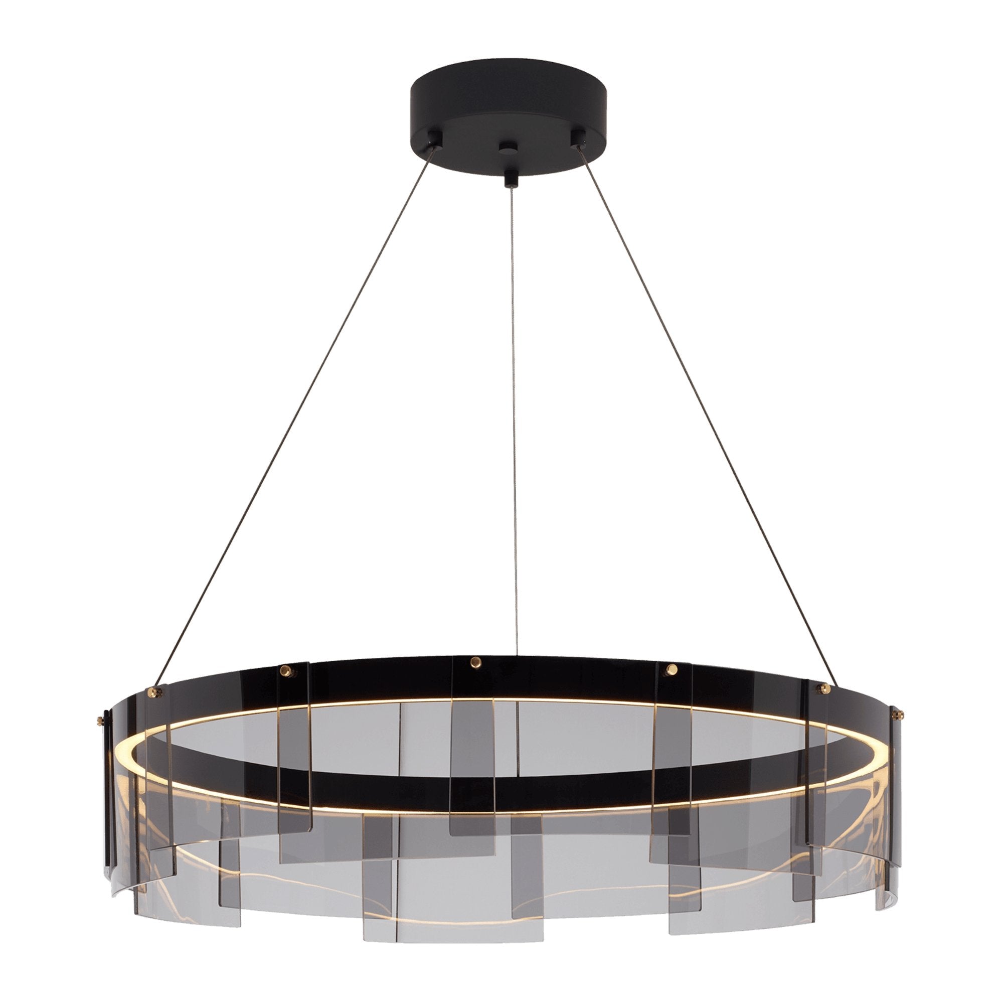Stratos Modern LED Glass Ceiling Chandelier with Curved Panes for Luxury Dining Spaces