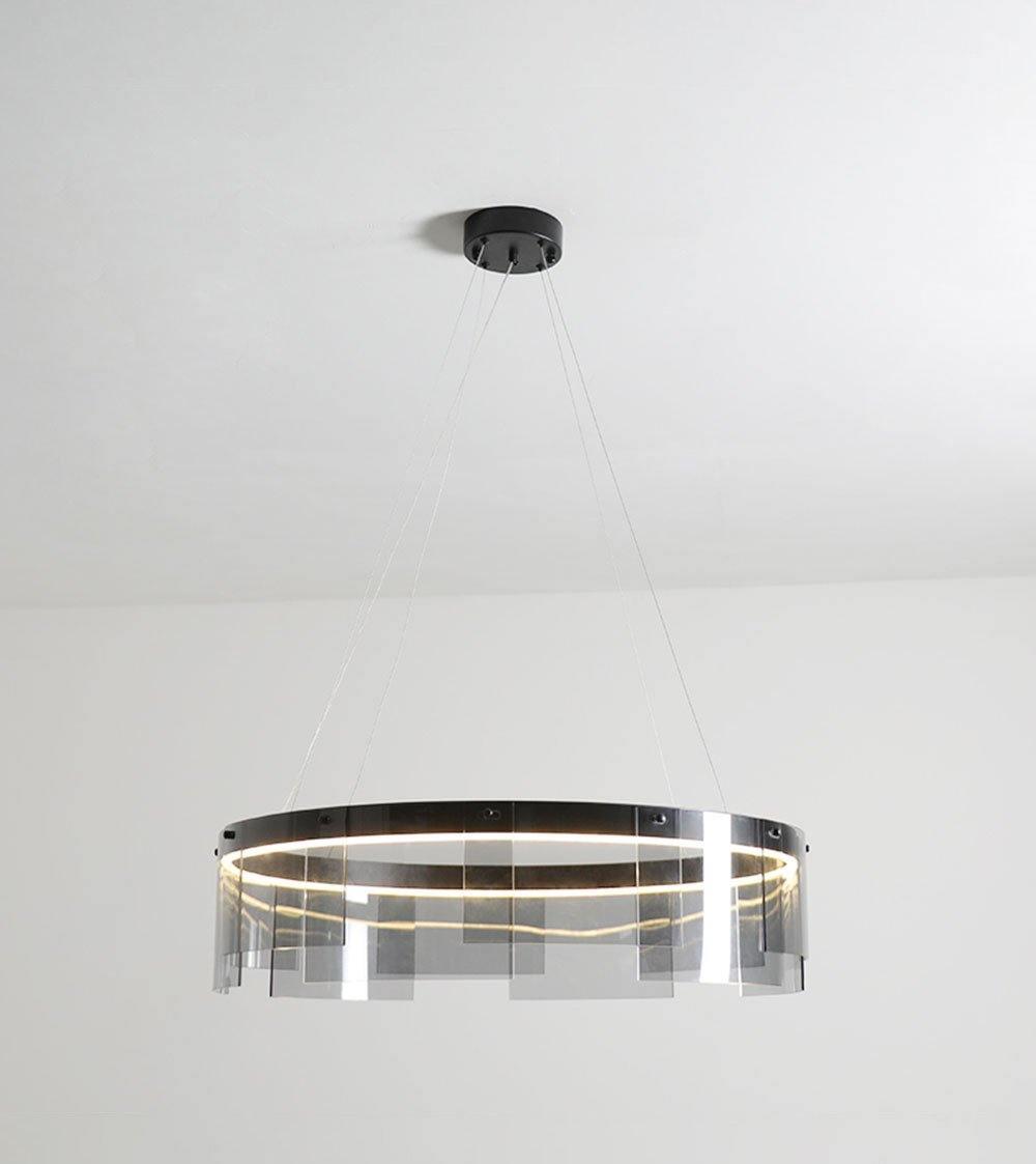 Stratos Modern LED Glass Ceiling Chandelier with Curved Panes for Luxury Dining Spaces