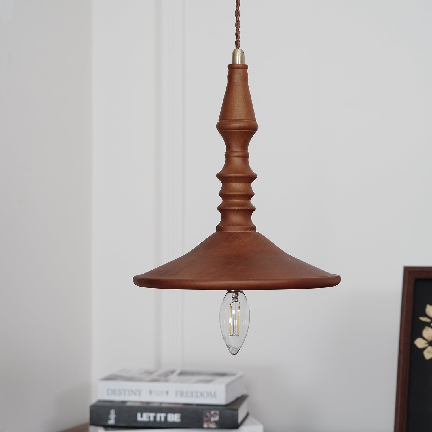 Sumally Natural Walnut Wood Pendant Light Modern Minimalist Drop Lamp Fixture
