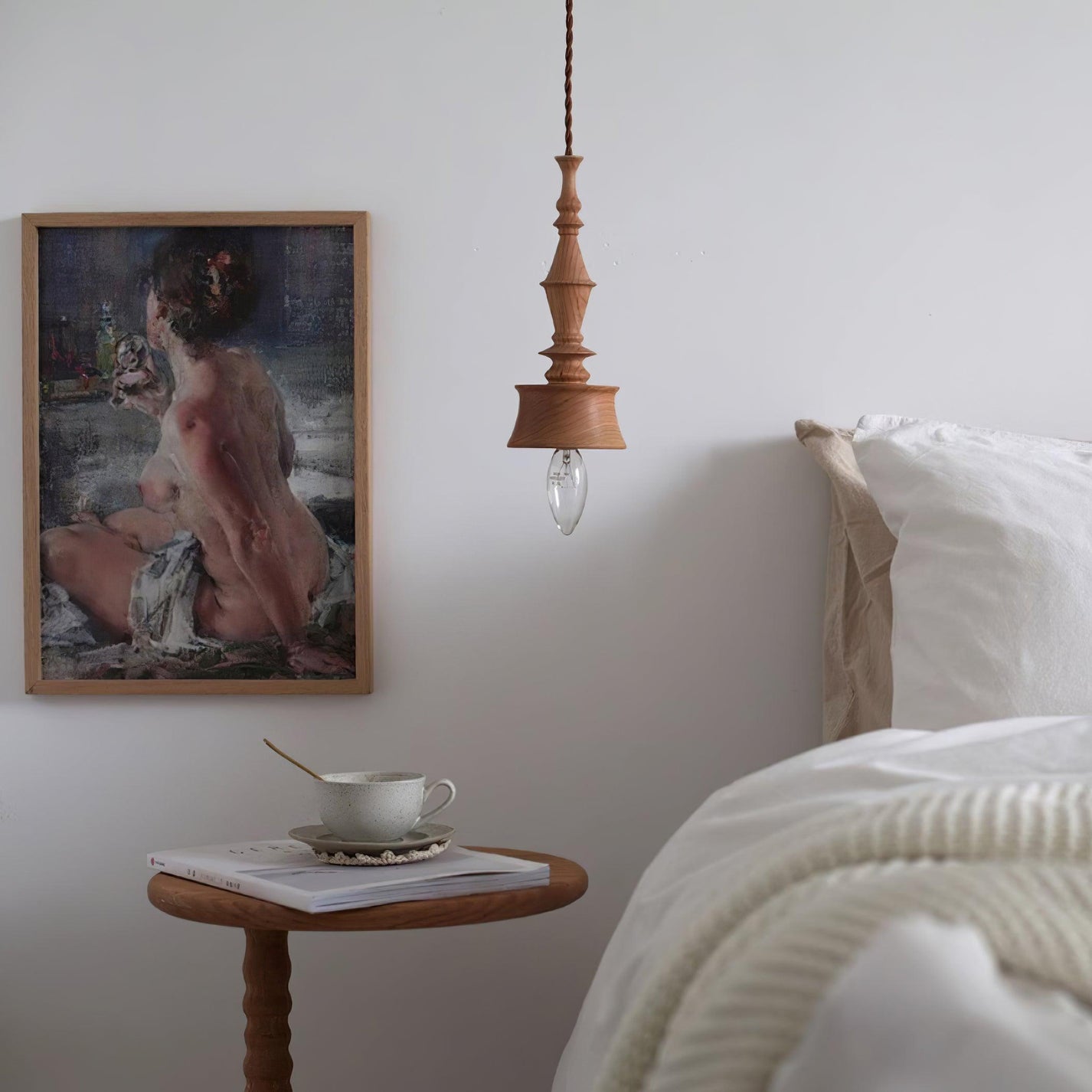 Sumally Natural Walnut Wood Pendant Light Modern Minimalist Drop Lamp Fixture