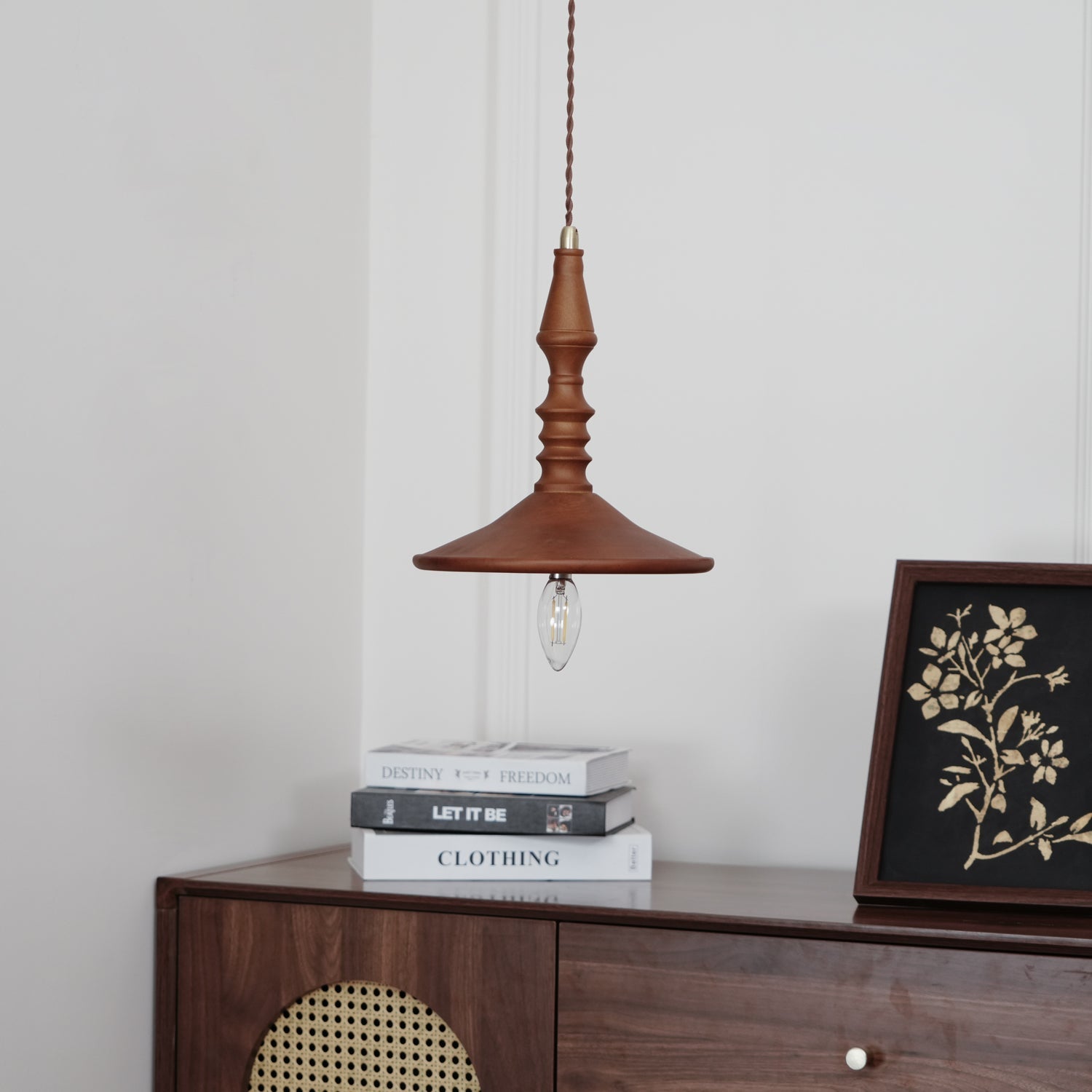 Sumally Natural Walnut Wood Pendant Light Modern Minimalist Drop Lamp Fixture