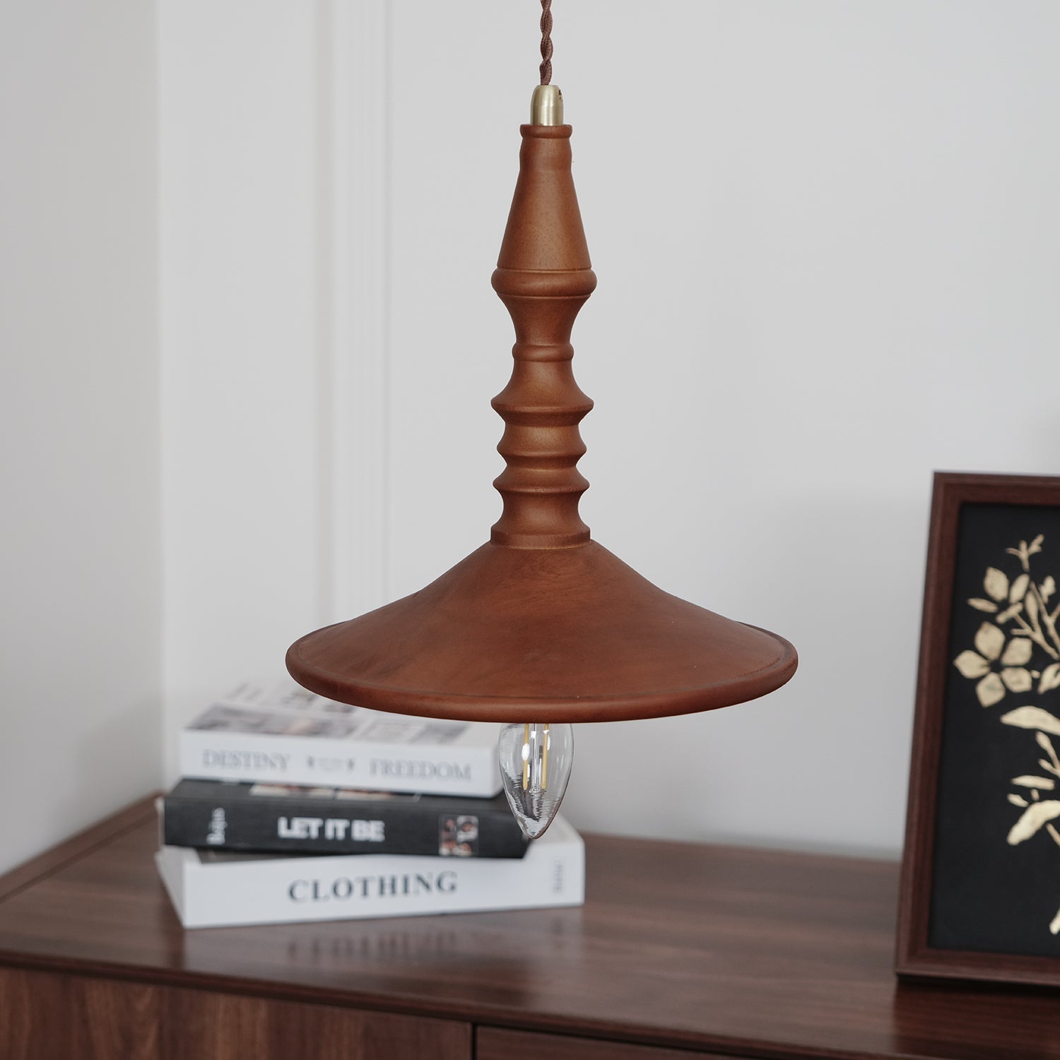 Sumally Natural Walnut Wood Pendant Light Modern Minimalist Drop Lamp Fixture