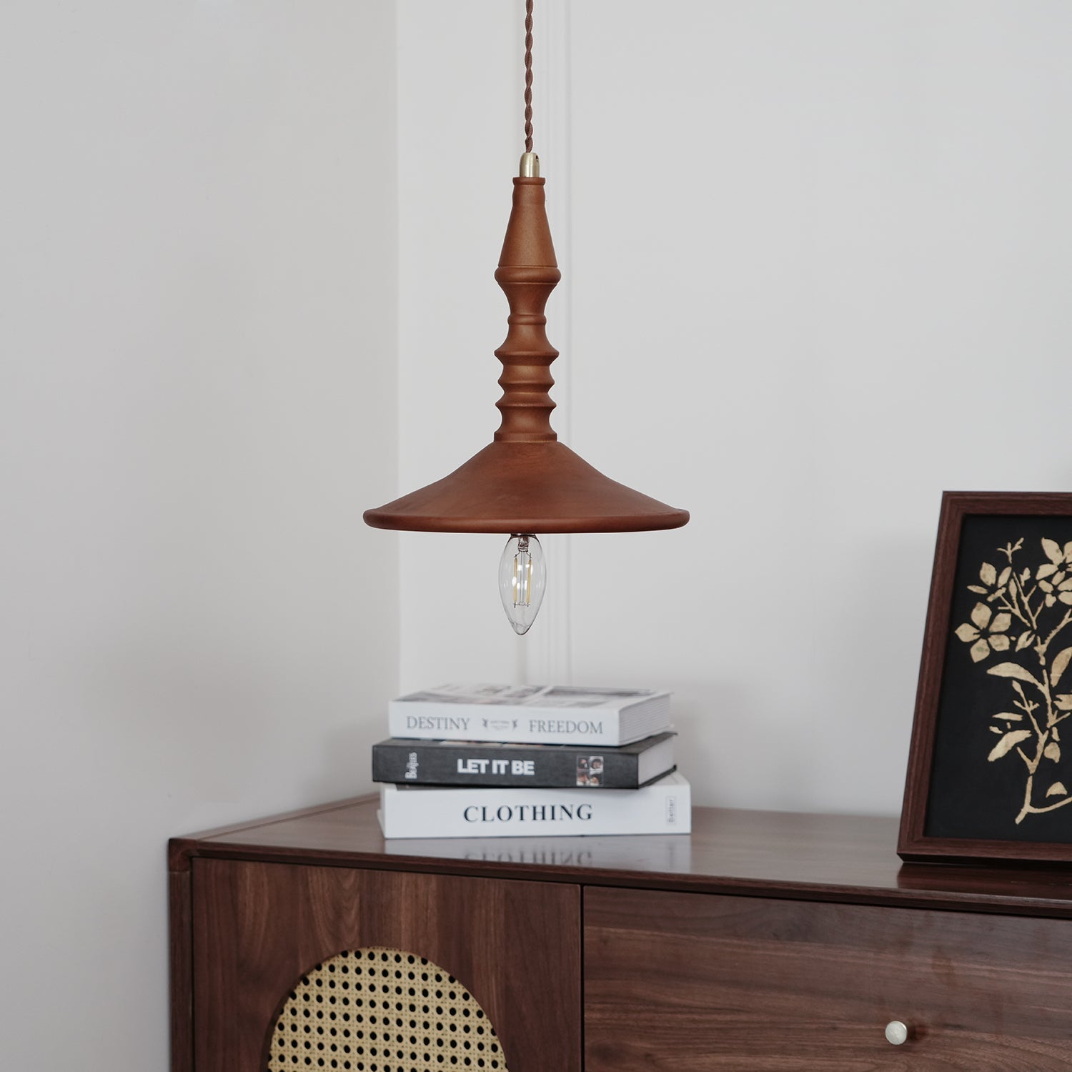 Sumally Natural Walnut Wood Pendant Light Modern Minimalist Drop Lamp Fixture