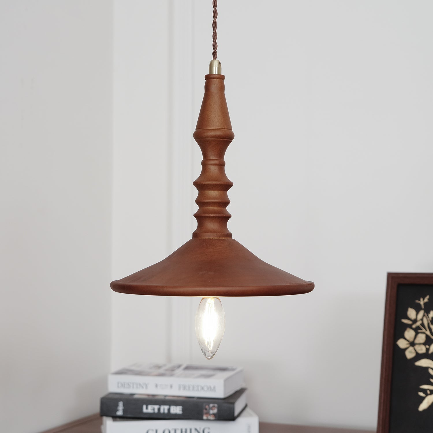 Sumally Natural Walnut Wood Pendant Light Modern Minimalist Drop Lamp Fixture