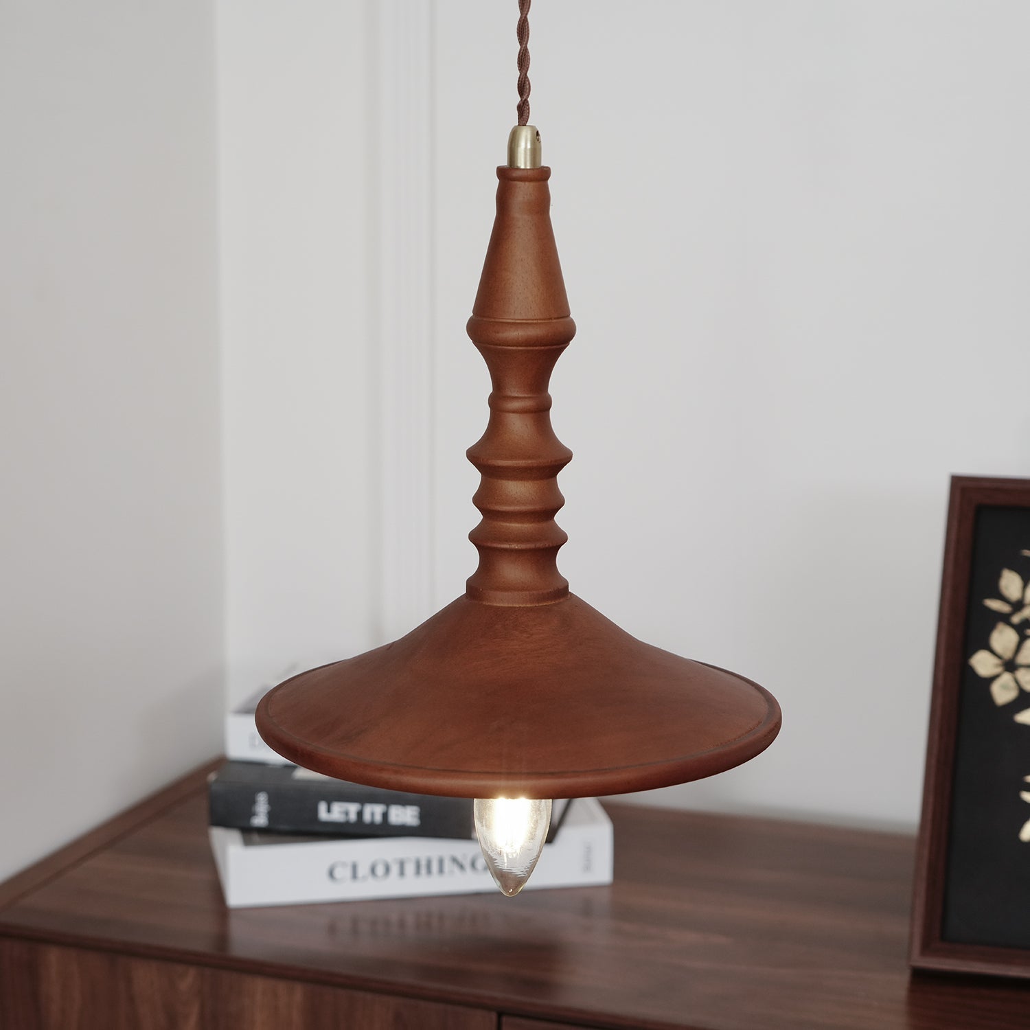 Sumally Natural Walnut Wood Pendant Light Modern Minimalist Drop Lamp Fixture