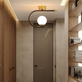 Modern Industrial Black Metal Curve Flush Mount Ceiling Light with Glass Globe LED