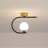 Modern Industrial Black Metal Curve Flush Mount Ceiling Light with Glass Globe LED