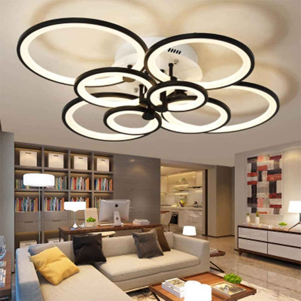 Modern Geometric Overlapping Ring LED Semi Flush Mount Ceiling Light for Living Room