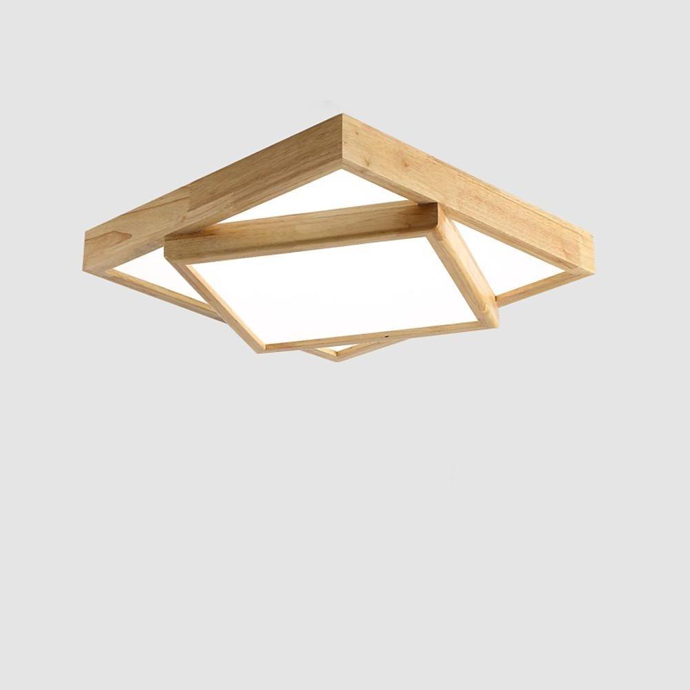 Modern Nordic Square Wood Dimmable LED Ceiling Light Flush Mount Fixture for Home