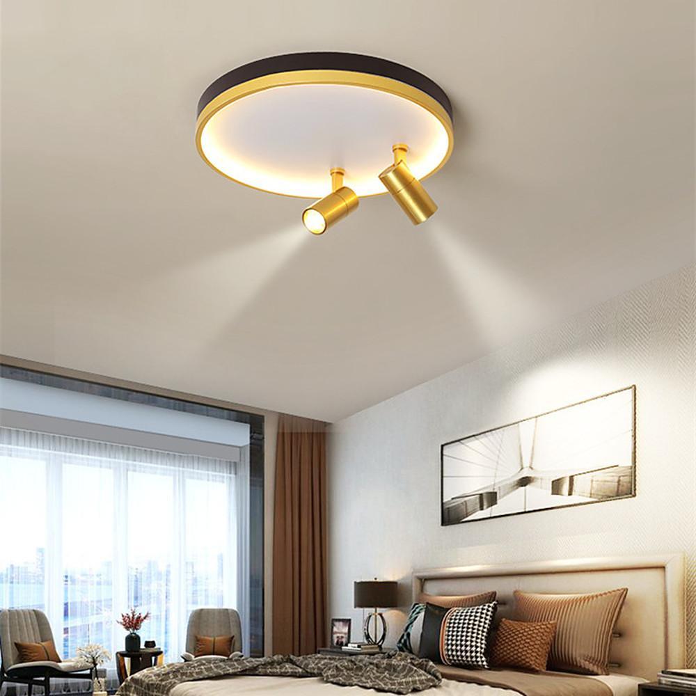 Modern Round LED Flush Mount Ceiling Light with Adjustable Spotlight and Dimmable Remote Control