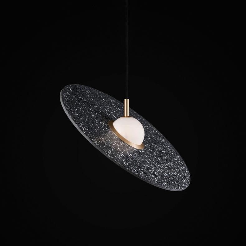 Terrazzo and Brass Planet Pendant Light with Opaque Glass Globe for Modern Interiors