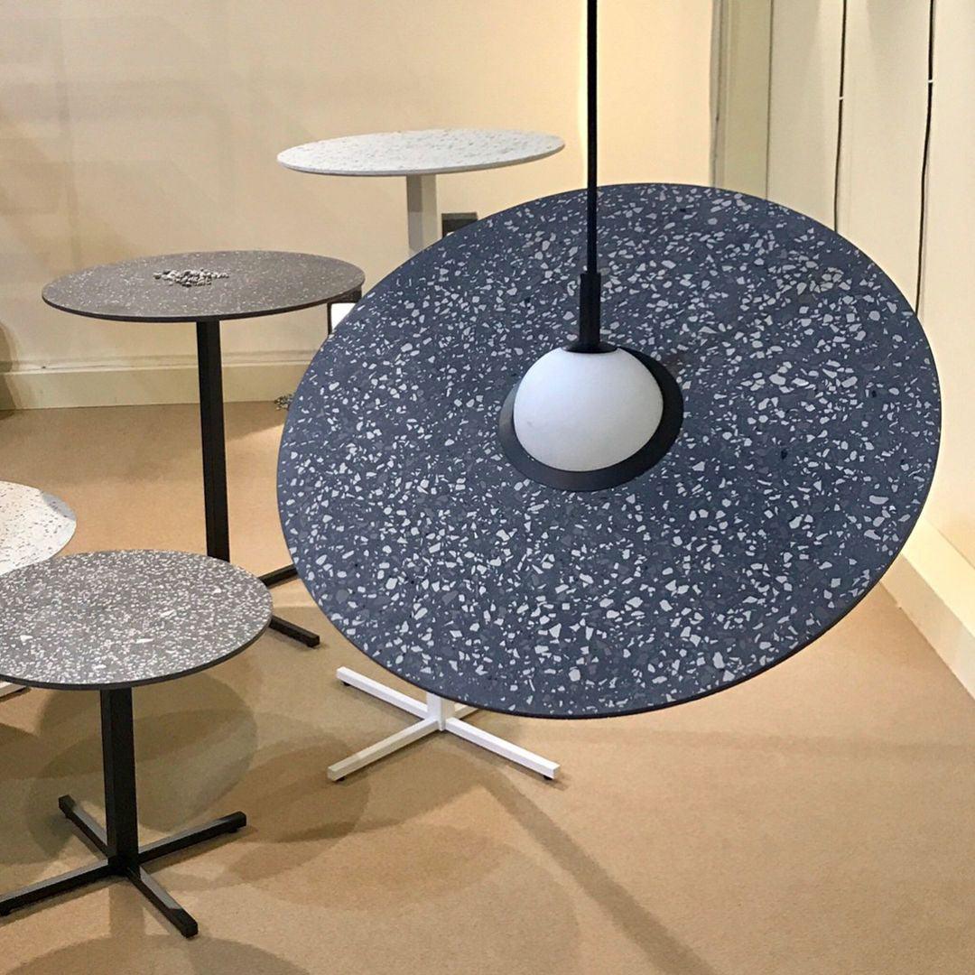 Terrazzo and Brass Planet Pendant Light with Opaque Glass Globe for Modern Interiors