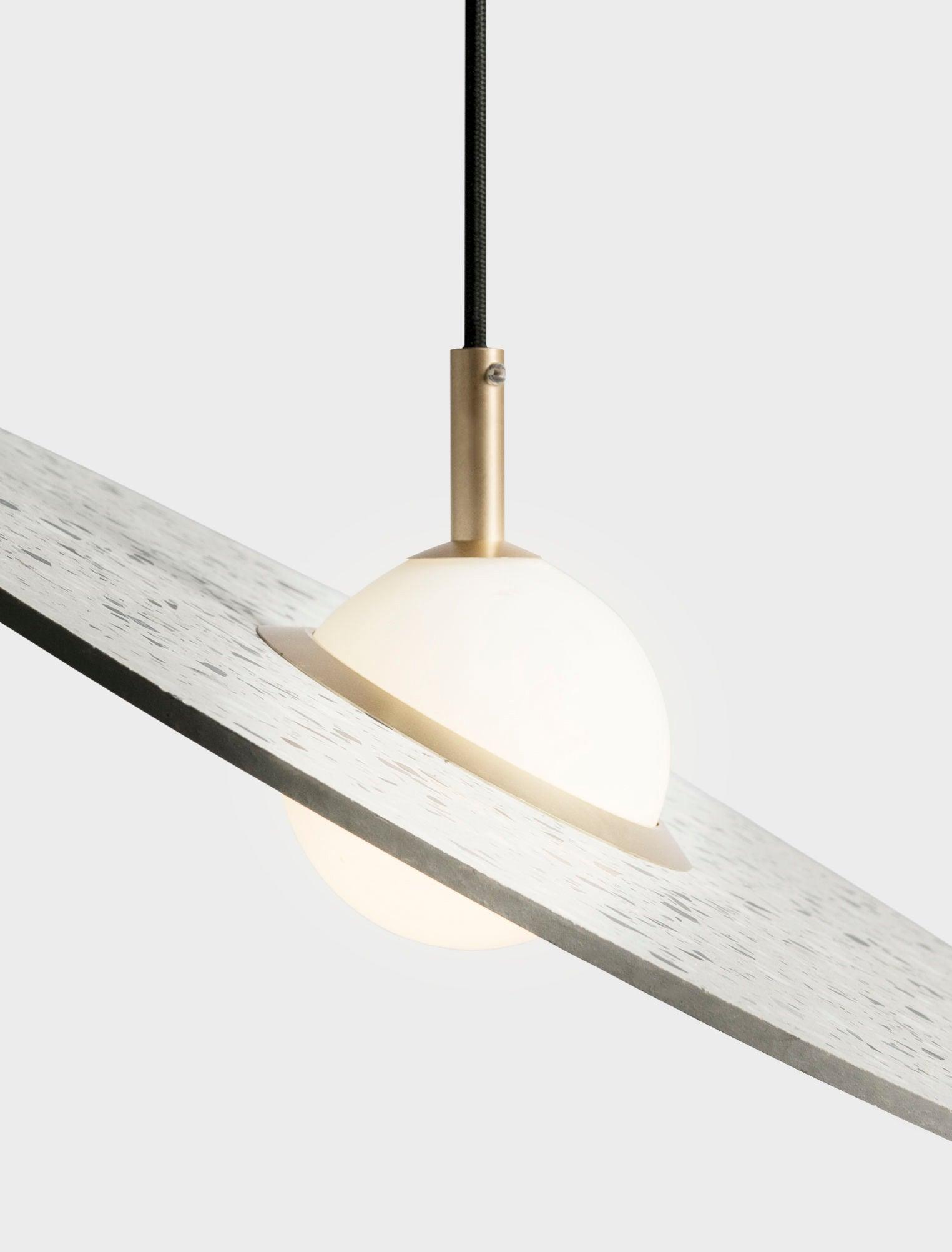 Terrazzo and Brass Planet Pendant Light with Opaque Glass Globe for Modern Interiors
