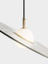 Terrazzo and Brass Planet Pendant Light with Opaque Glass Globe for Modern Interiors