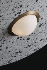 Terrazzo and Brass Planet Pendant Light with Opaque Glass Globe for Modern Interiors