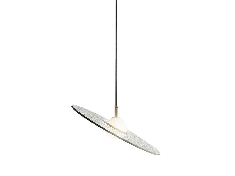 Terrazzo and Brass Planet Pendant Light with Opaque Glass Globe for Modern Interiors