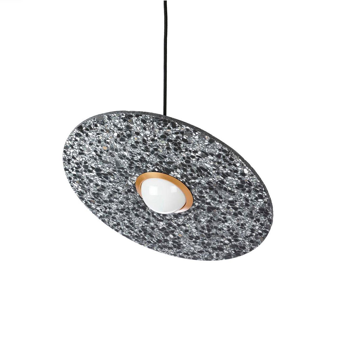 Terrazzo and Brass Planet Pendant Light with Opaque Glass Globe for Modern Interiors