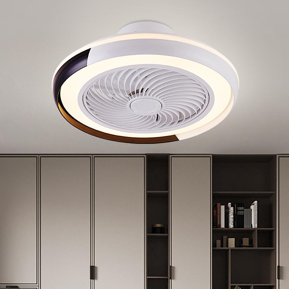 Modern White Flush Mount Bladeless Ceiling Fan with Dimmable LED Light for Low Ceilings