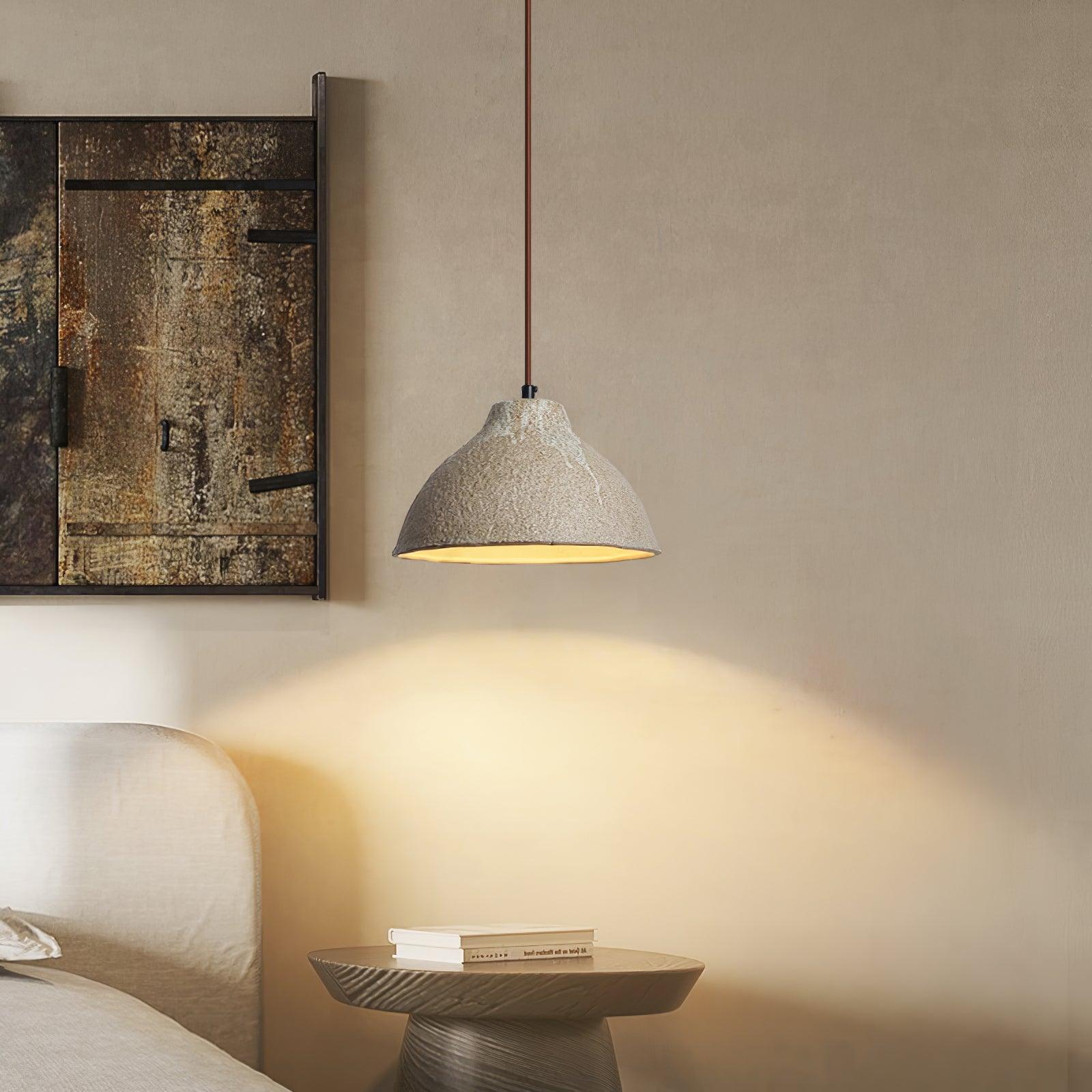 Textured Grey Ceramic Pendant Lamp Wabi Sabi Retro Rustic Hanging Light Fixture