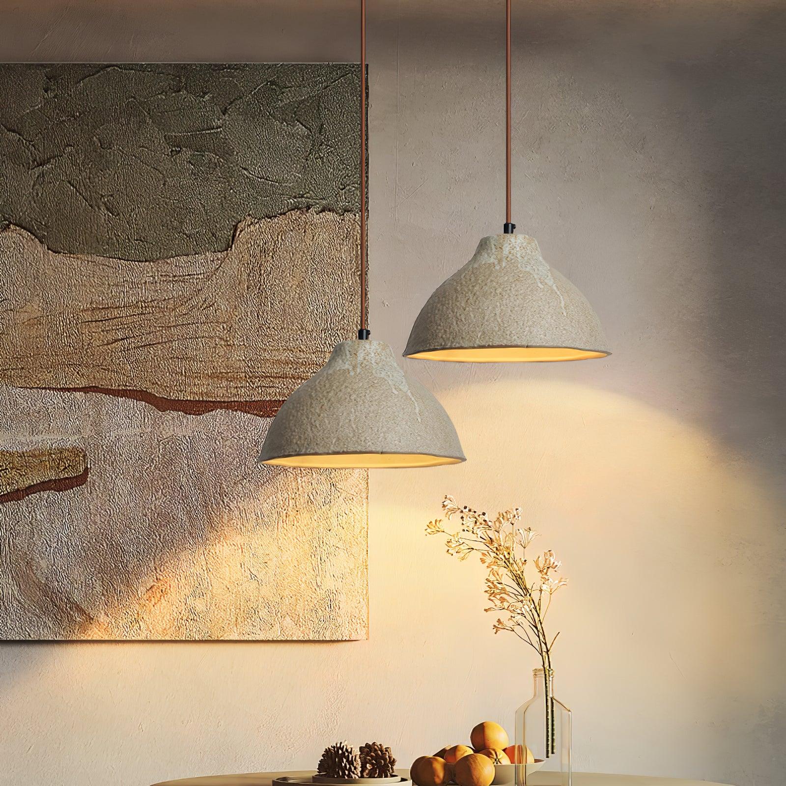Textured Grey Ceramic Pendant Lamp Wabi Sabi Retro Rustic Hanging Light Fixture