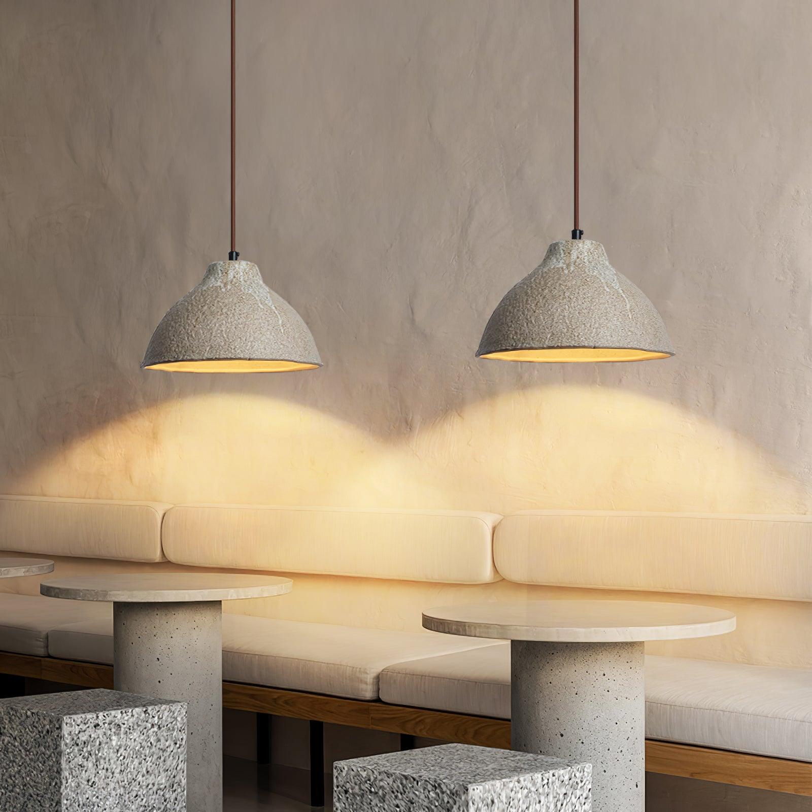 Textured Grey Ceramic Pendant Lamp Wabi Sabi Retro Rustic Hanging Light Fixture