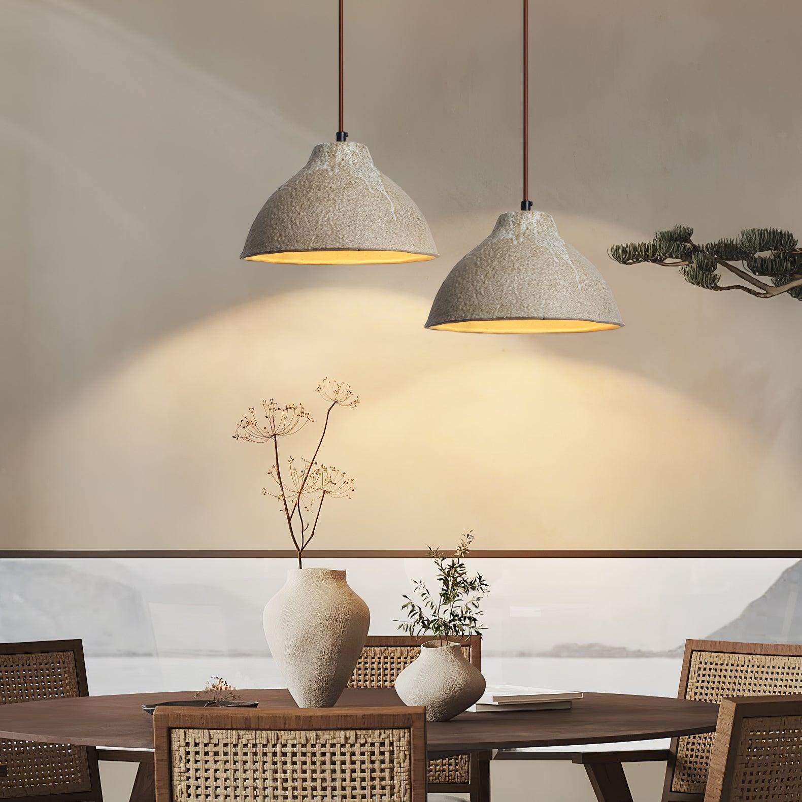 Textured Grey Ceramic Pendant Lamp Wabi Sabi Retro Rustic Hanging Light Fixture