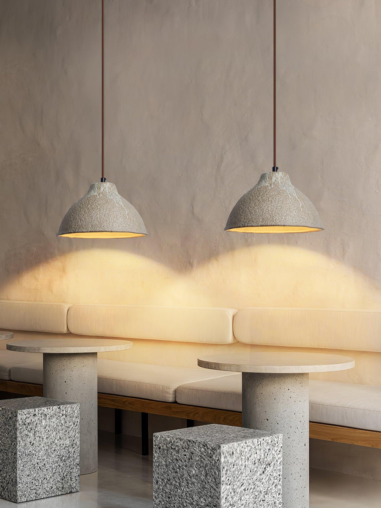 Textured Grey Ceramic Pendant Lamp Wabi Sabi Retro Rustic Hanging Light Fixture