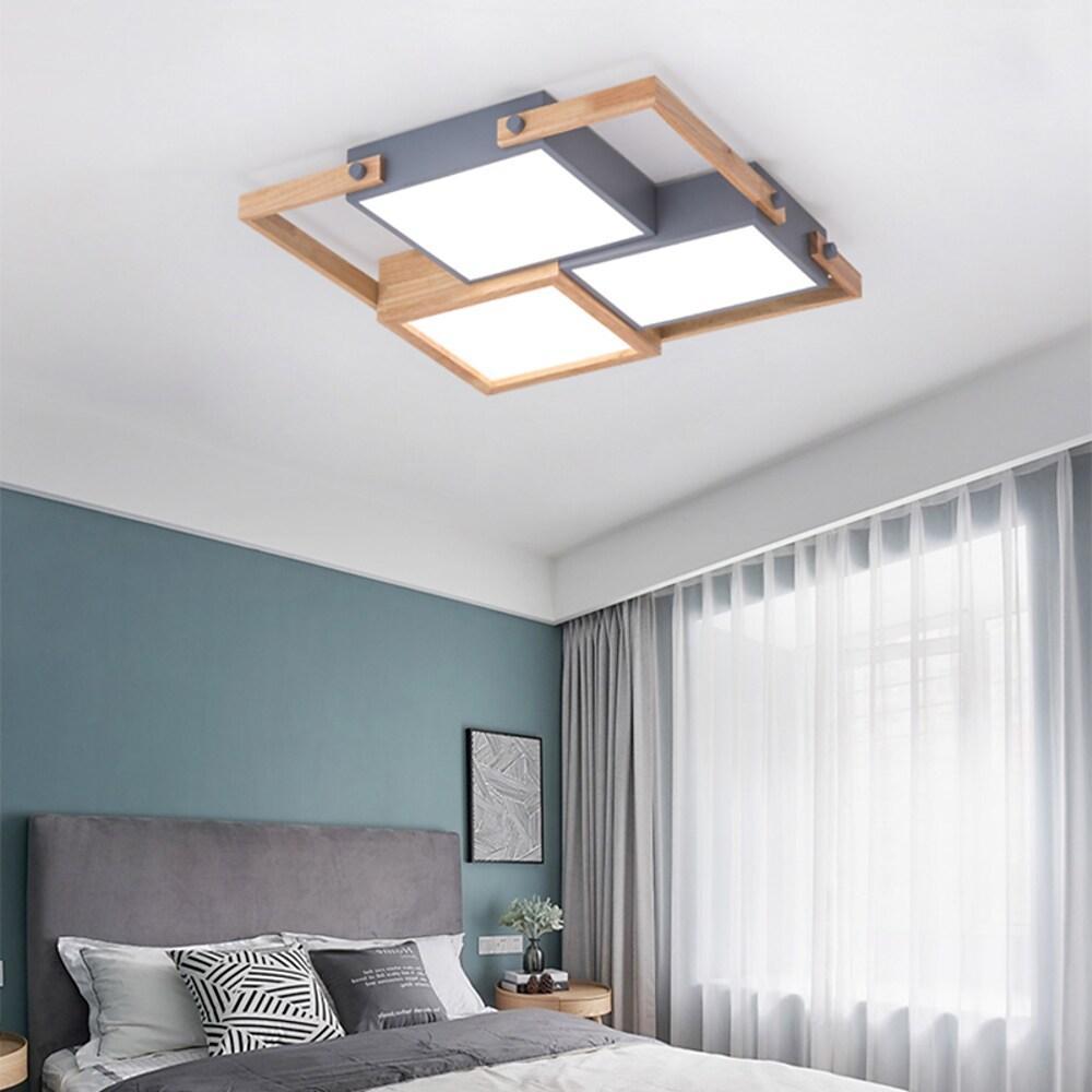 Scandinavian Geometric Wood LED Flush Mount Ceiling Light Modern Interior Fixture