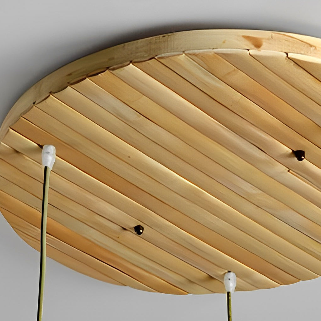 Three Light Bamboo Cylinder Pendant Light Cluster for Farmhouse Kitchen Island Linear and Staggered