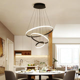 Three Ring Adjustable Modern LED Chandelier Dimmable Black Circle Pendant Light Fixture