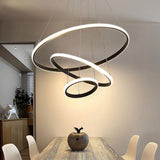 Three Ring Adjustable Modern LED Chandelier Dimmable Black Circle Pendant Light Fixture