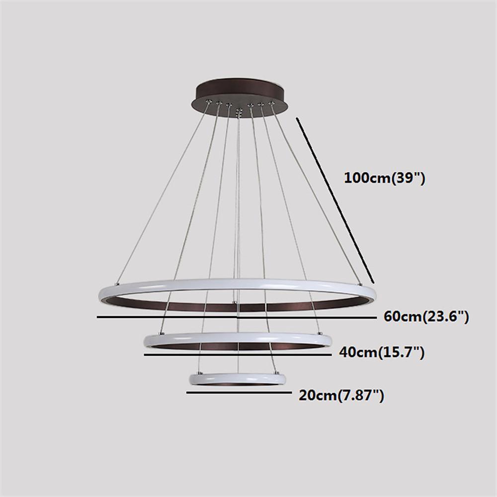 Three Ring Adjustable Modern LED Chandelier Dimmable Black Circle Pendant Light Fixture