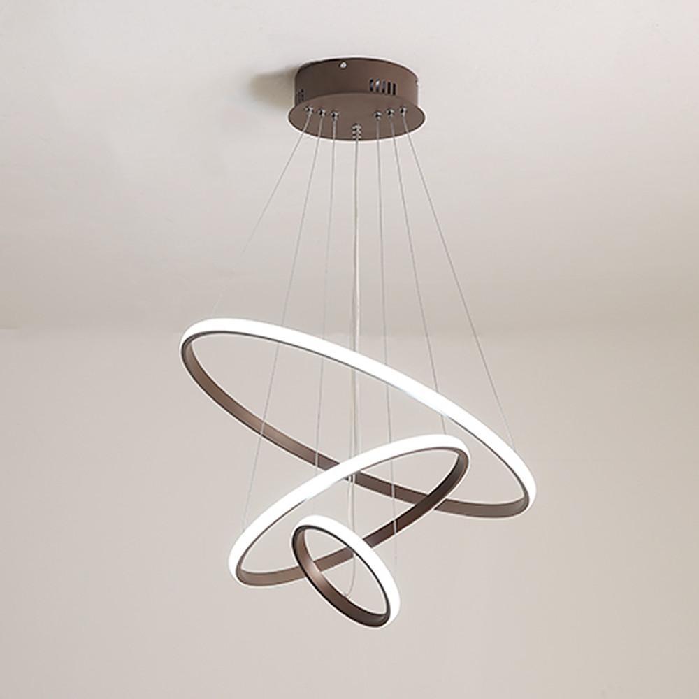 Three Ring Adjustable Modern LED Chandelier Dimmable Black Circle Pendant Light Fixture