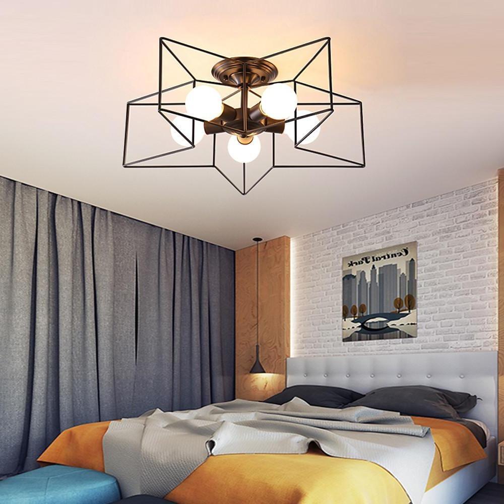 Modern Geometric Star Metal LED Ceiling Light Flush Mount Fixture for Home and Office