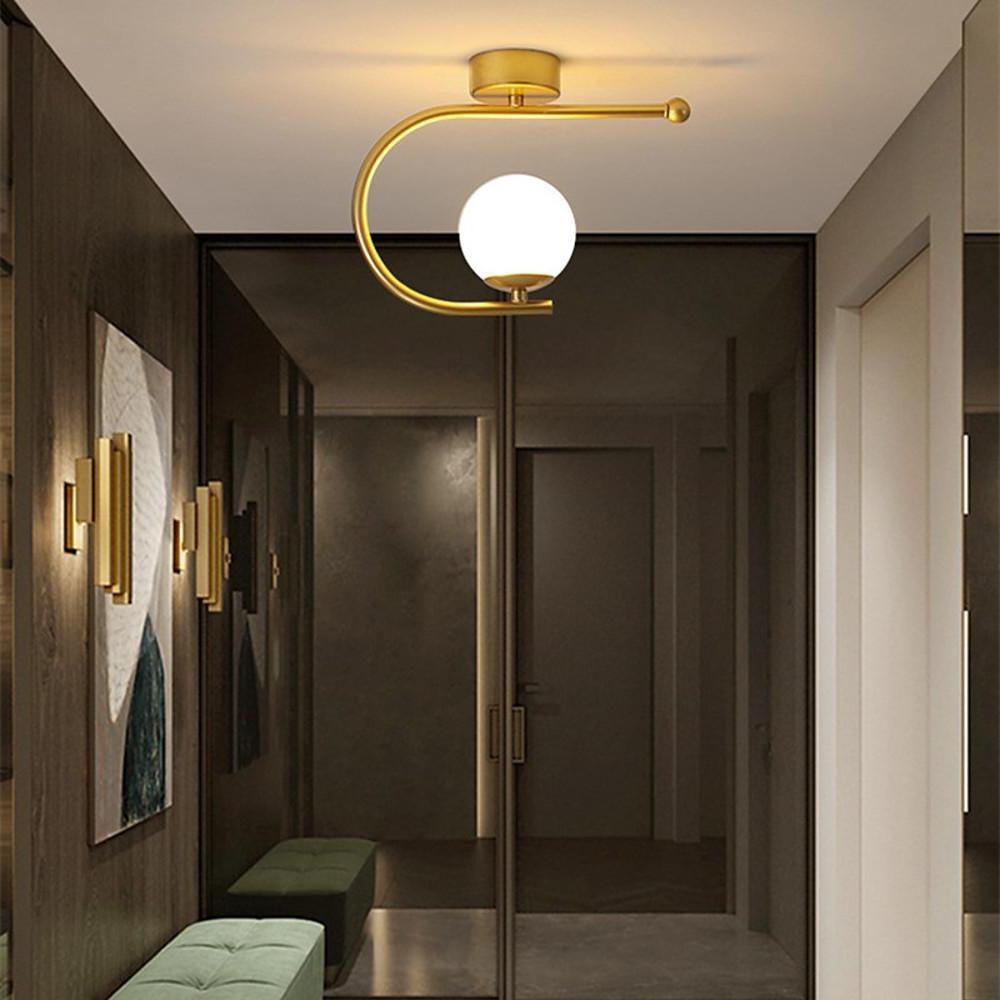 Modern Industrial Black Metal Curve Flush Mount Ceiling Light with Glass Globe LED