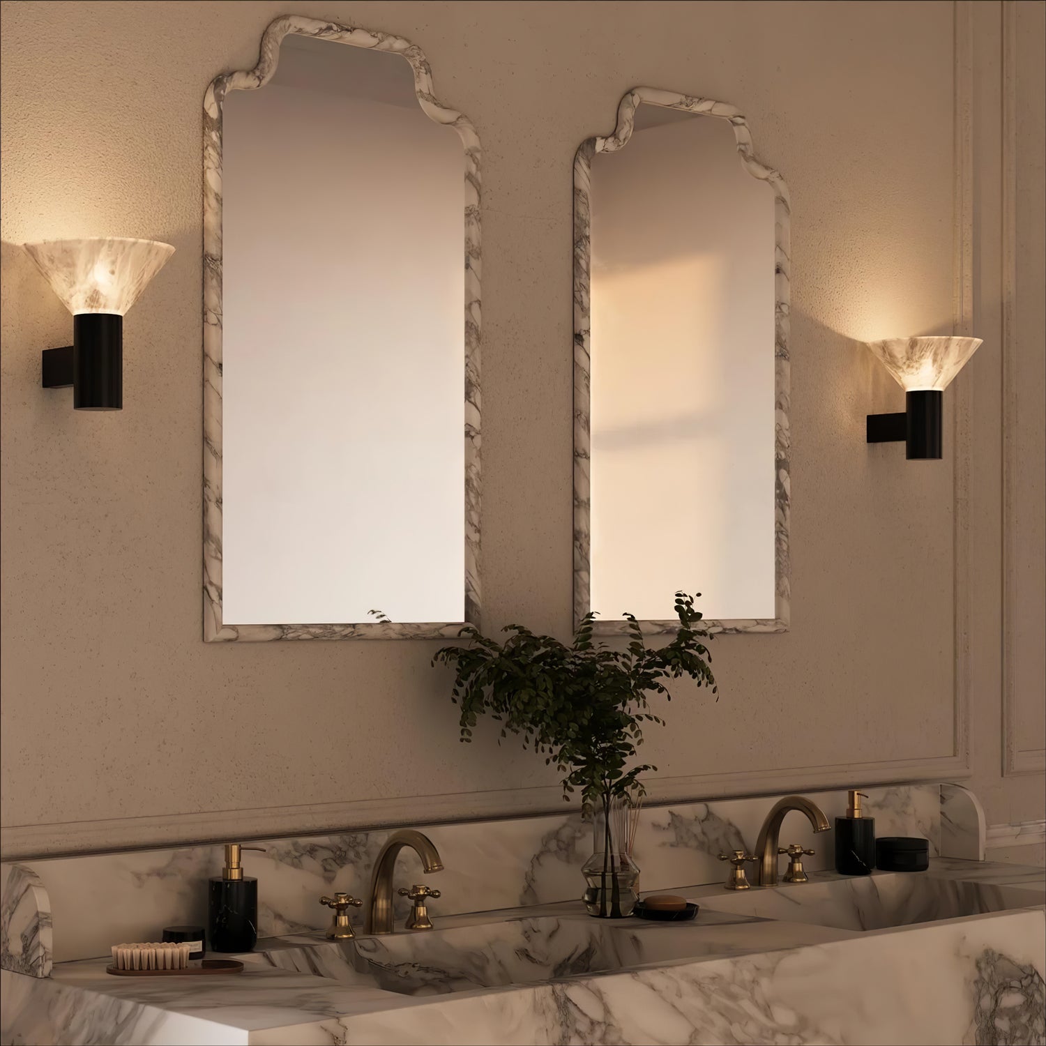 Torres Modern Alabaster Wall Sconce Brass Cone Shade Indoor Lighting Fixture