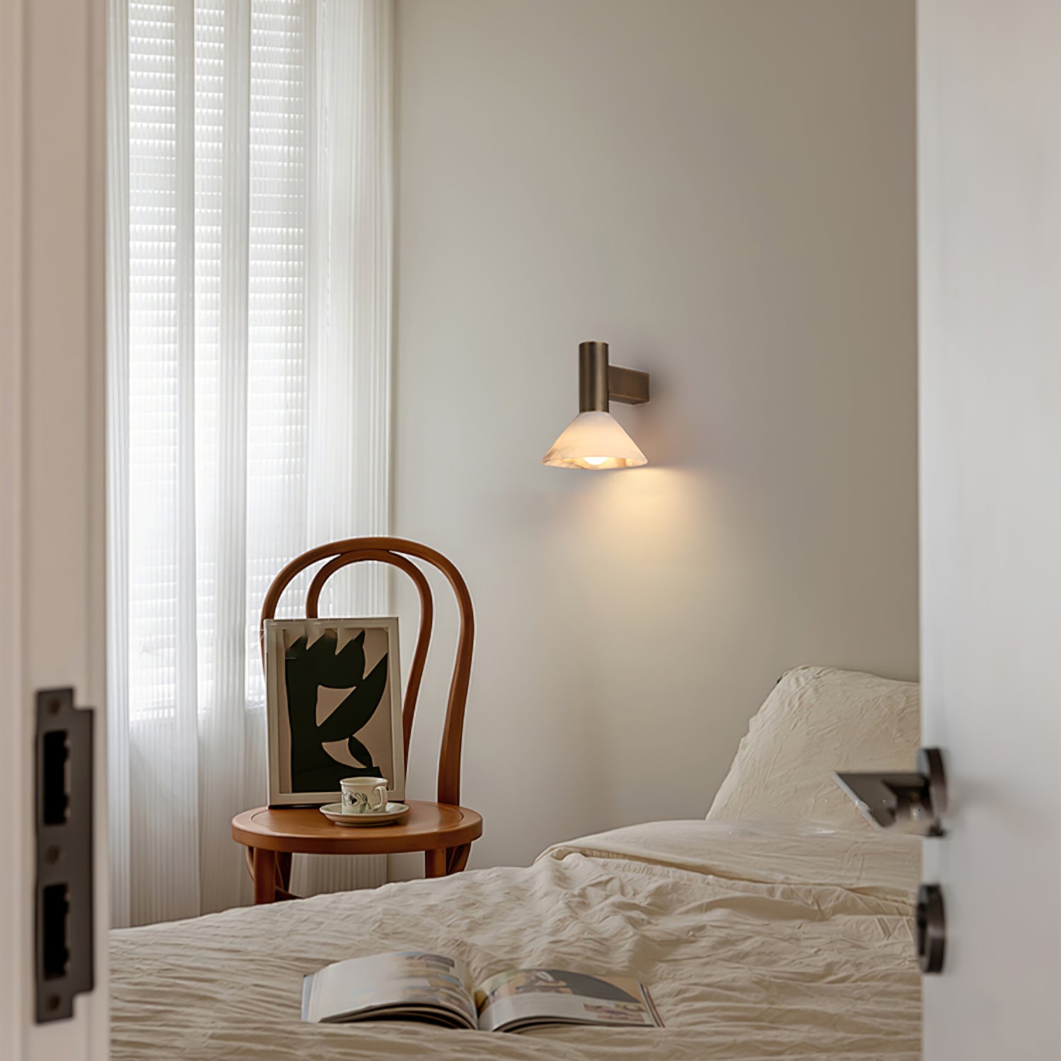 Torres Modern Alabaster Wall Sconce Brass Cone Shade Indoor Lighting Fixture