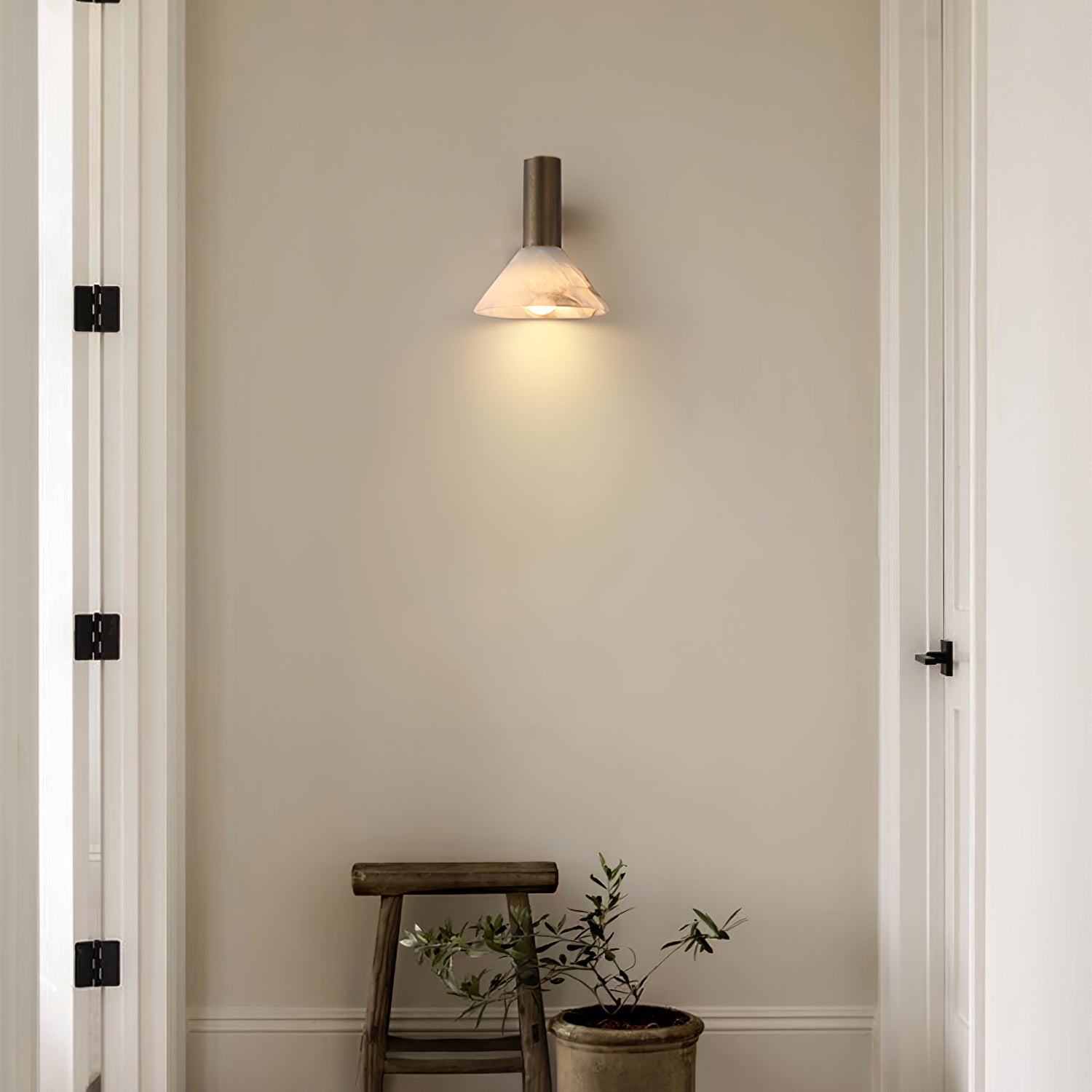 Torres Modern Alabaster Wall Sconce Brass Cone Shade Indoor Lighting Fixture