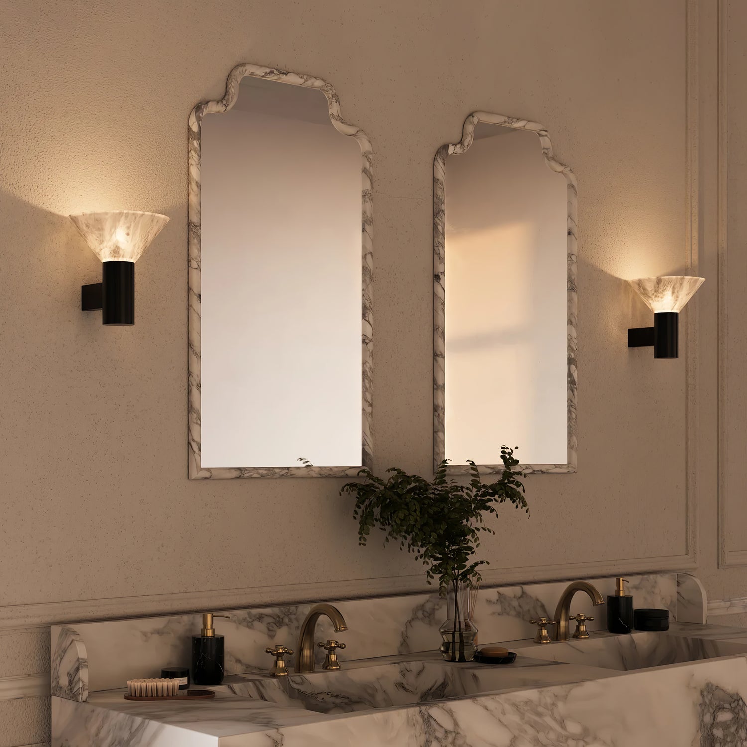 Torres Modern Alabaster Wall Sconce Brass Cone Shade Indoor Lighting Fixture
