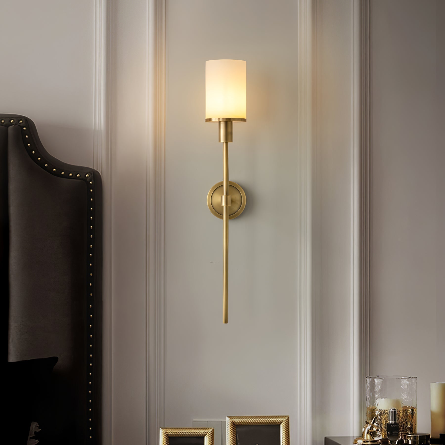 Tracie Transitional Alabaster and Glass Wall Sconce Light for Bathroom Vanity