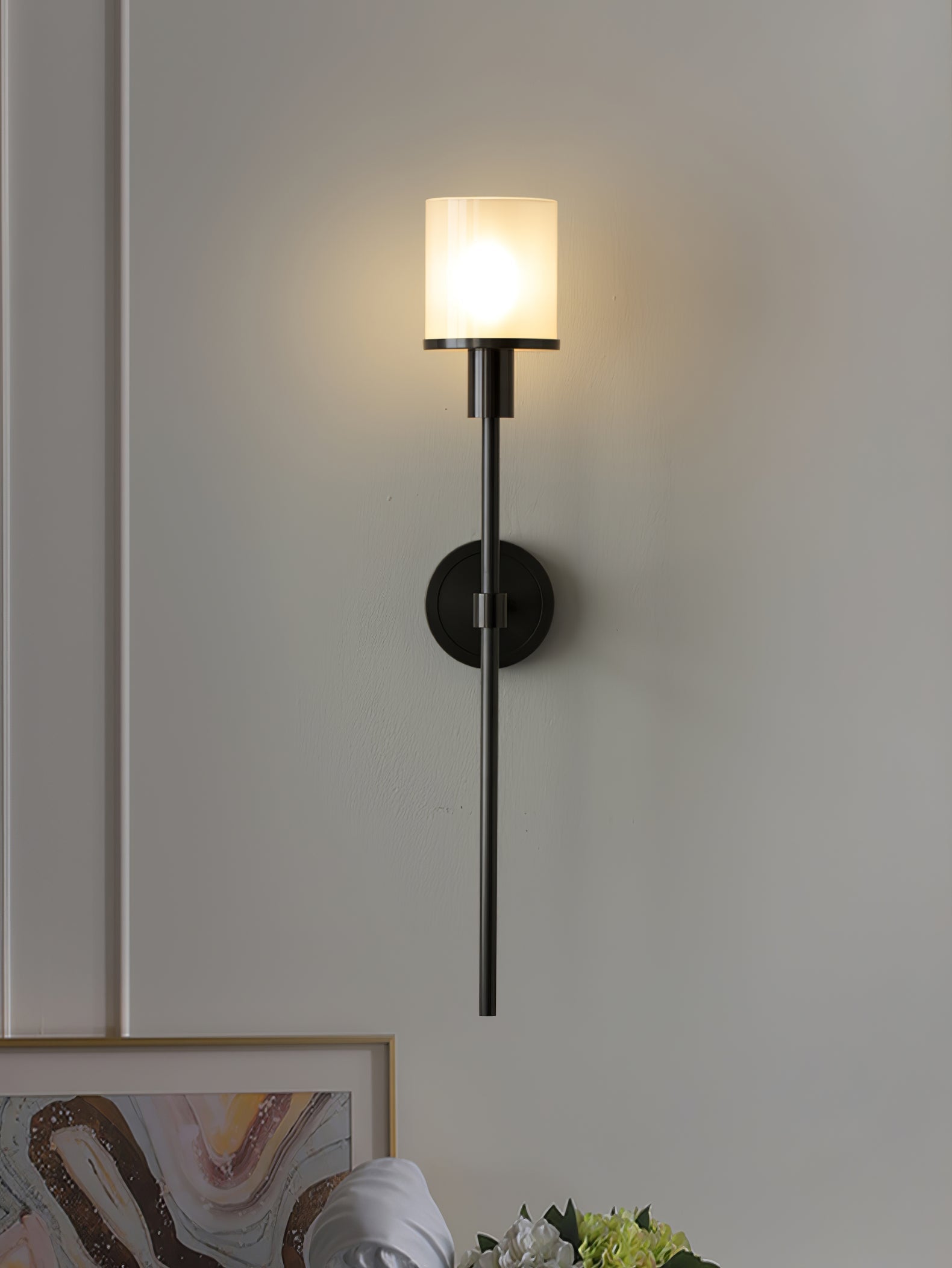 Tracie Transitional Alabaster and Glass Wall Sconce Light for Bathroom Vanity