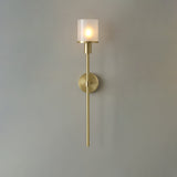 Tracie Transitional Alabaster and Glass Wall Sconce Light for Bathroom Vanity