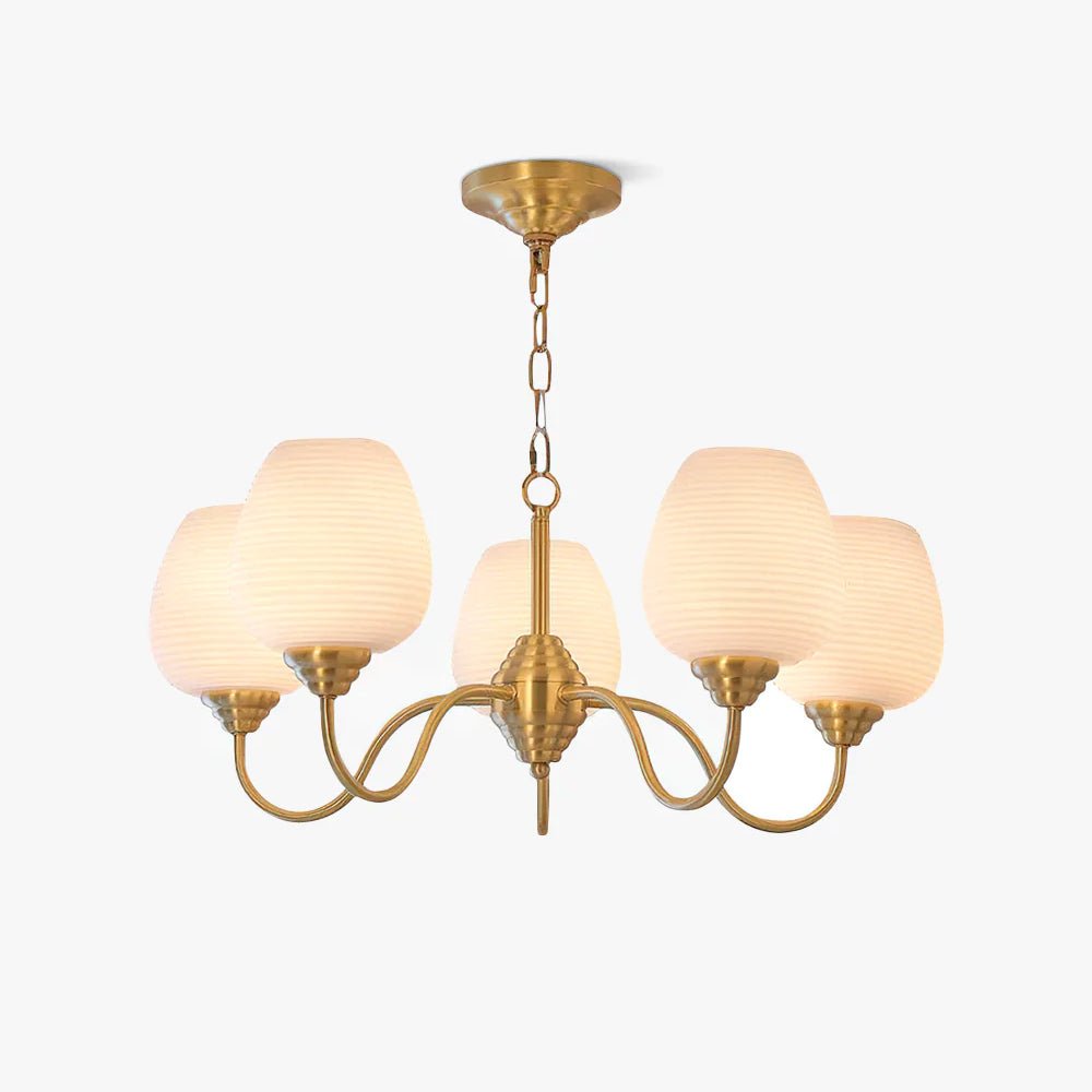 Traditional Antique Brass Electrolier Chandelier with White Glass Shades