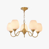 Traditional Antique Brass Electrolier Chandelier with White Glass Shades