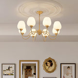 Traditional Antique Brass Electrolier Chandelier with White Glass Shades
