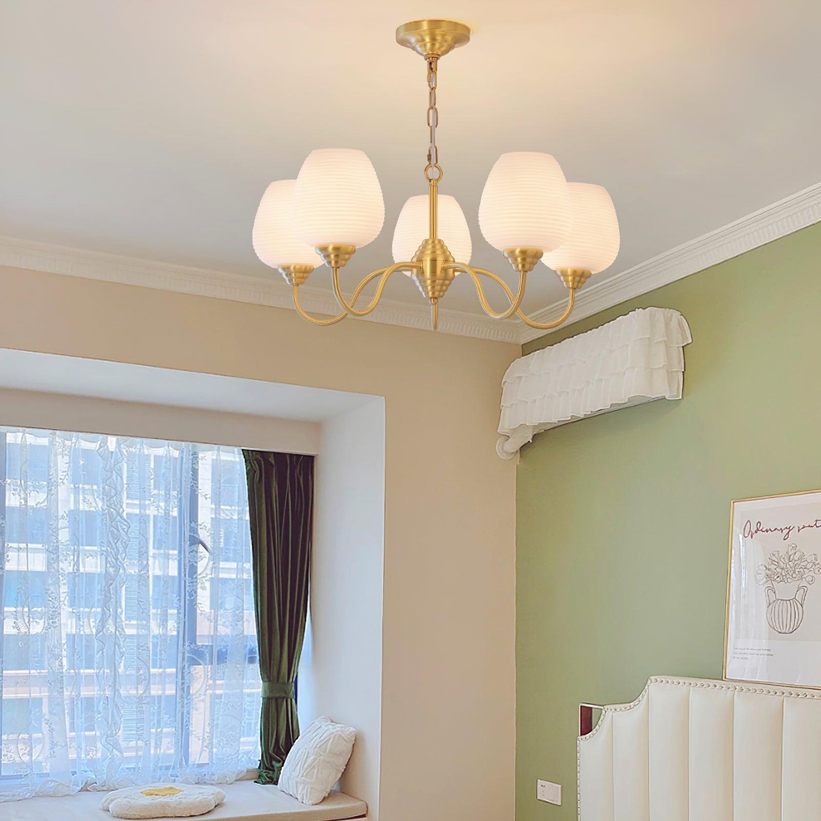 Traditional Antique Brass Electrolier Chandelier with White Glass Shades