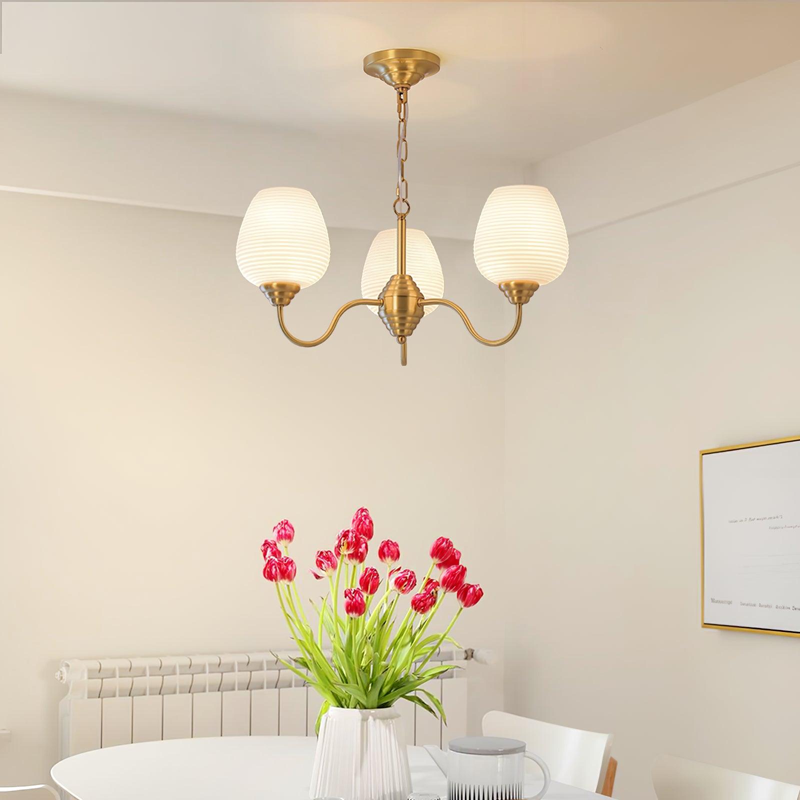 Traditional Antique Brass Electrolier Chandelier with White Glass Shades
