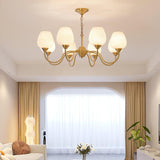 Traditional Antique Brass Electrolier Chandelier with White Glass Shades