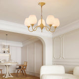 Traditional Antique Brass Electrolier Chandelier with White Glass Shades