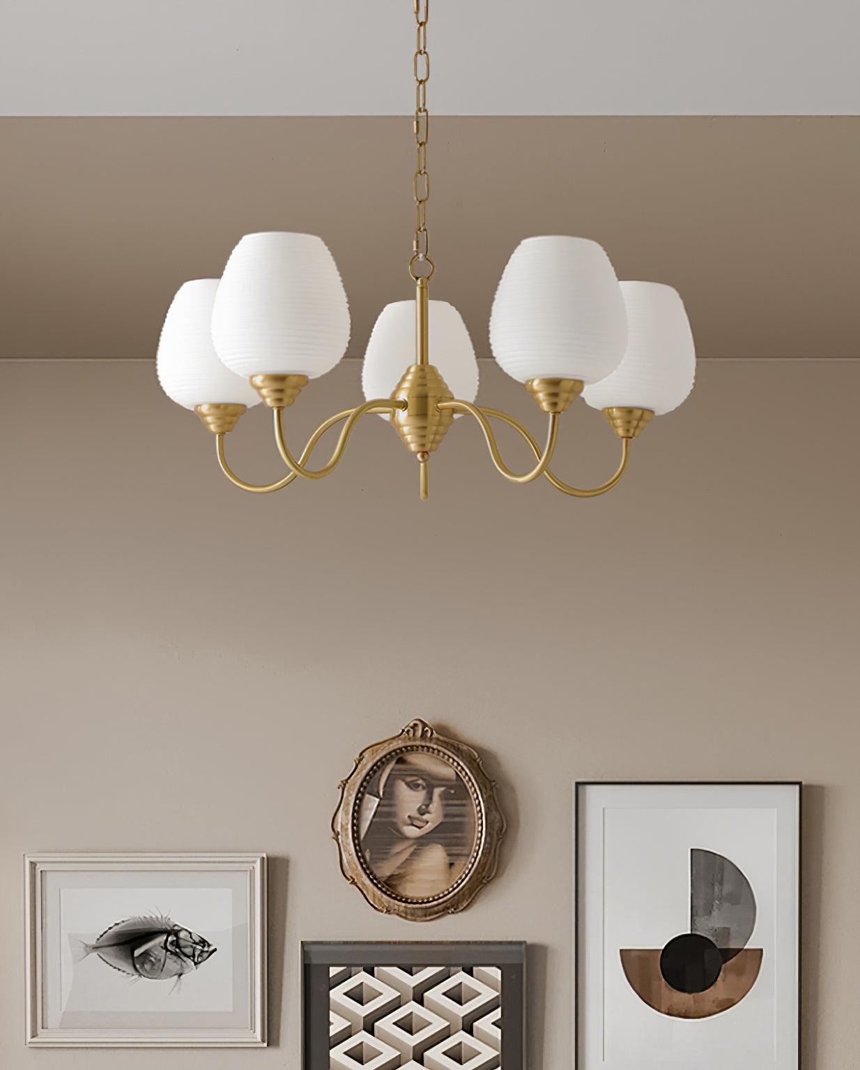 Traditional Antique Brass Electrolier Chandelier with White Glass Shades